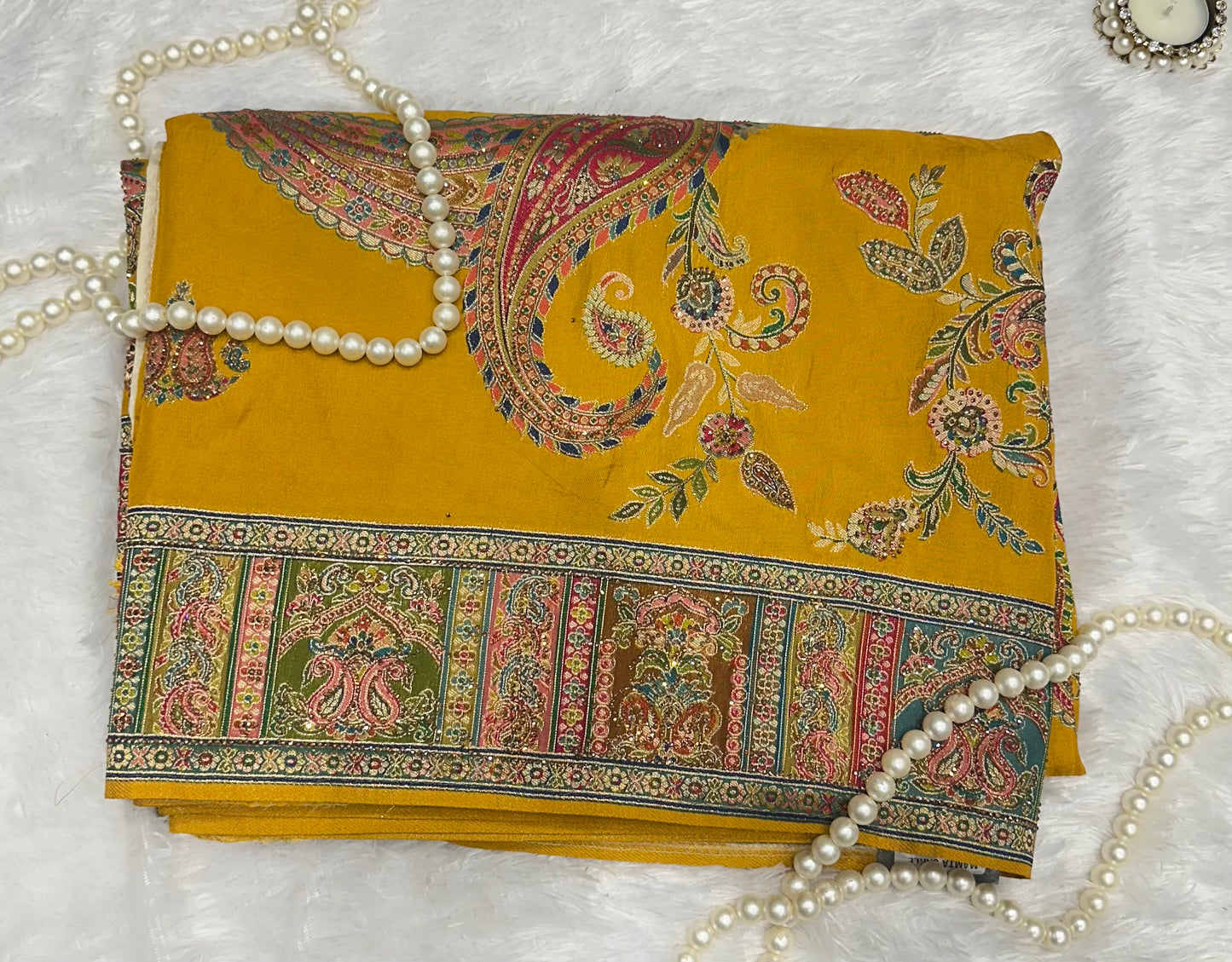 Mustard Paisley Print Saree