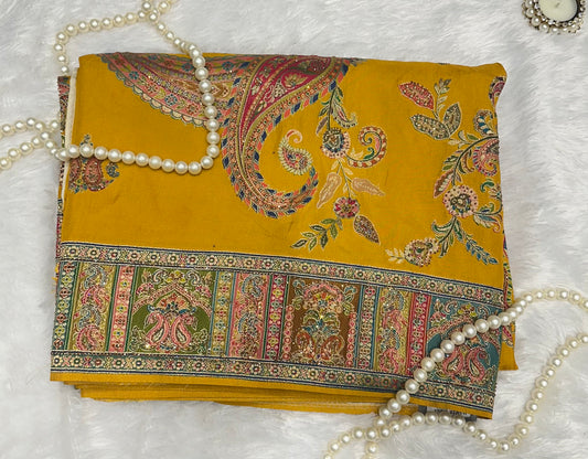 Mustard Paisley Print Saree