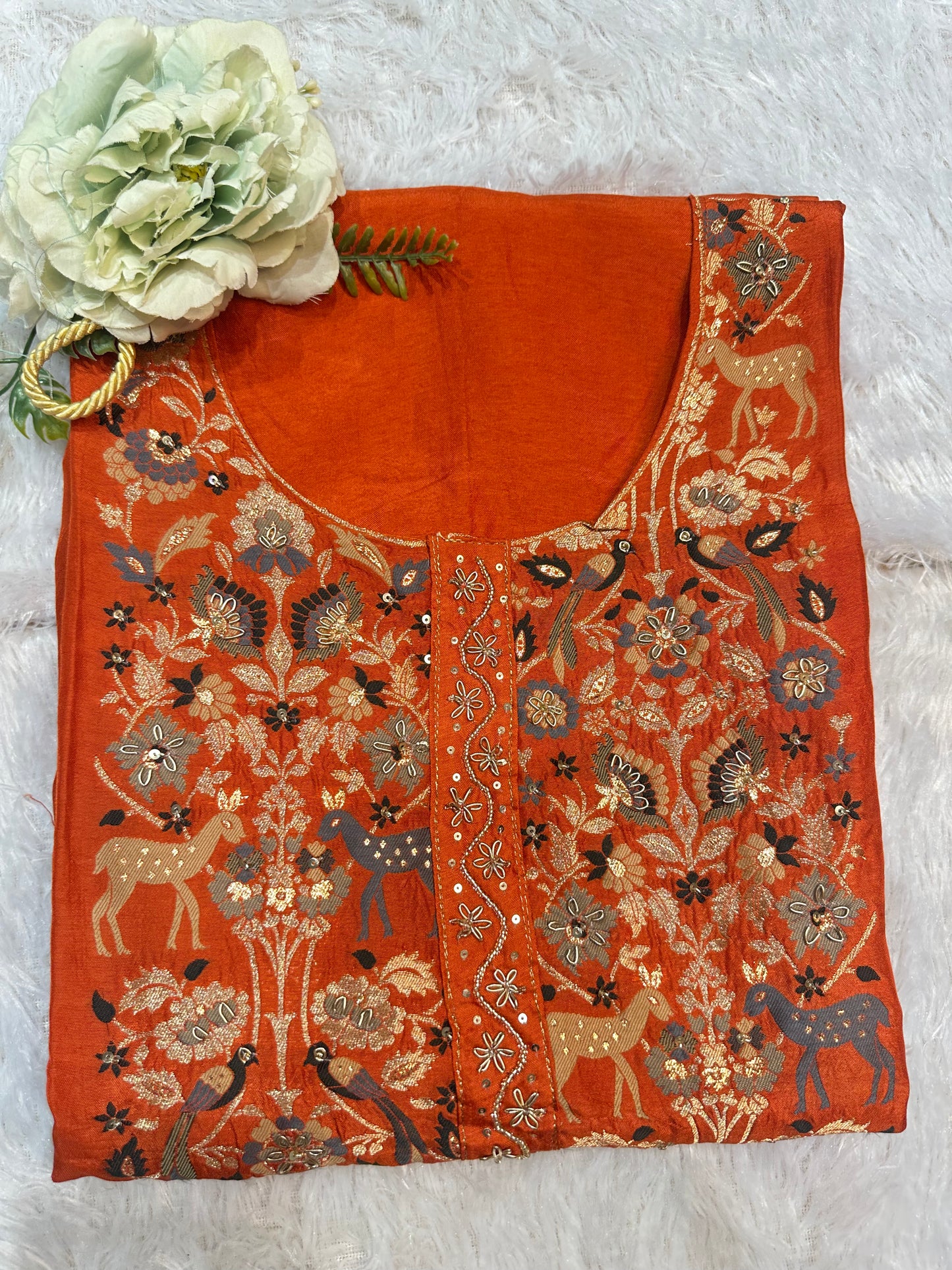 Rust Orange Embroidered Designer Suit Set