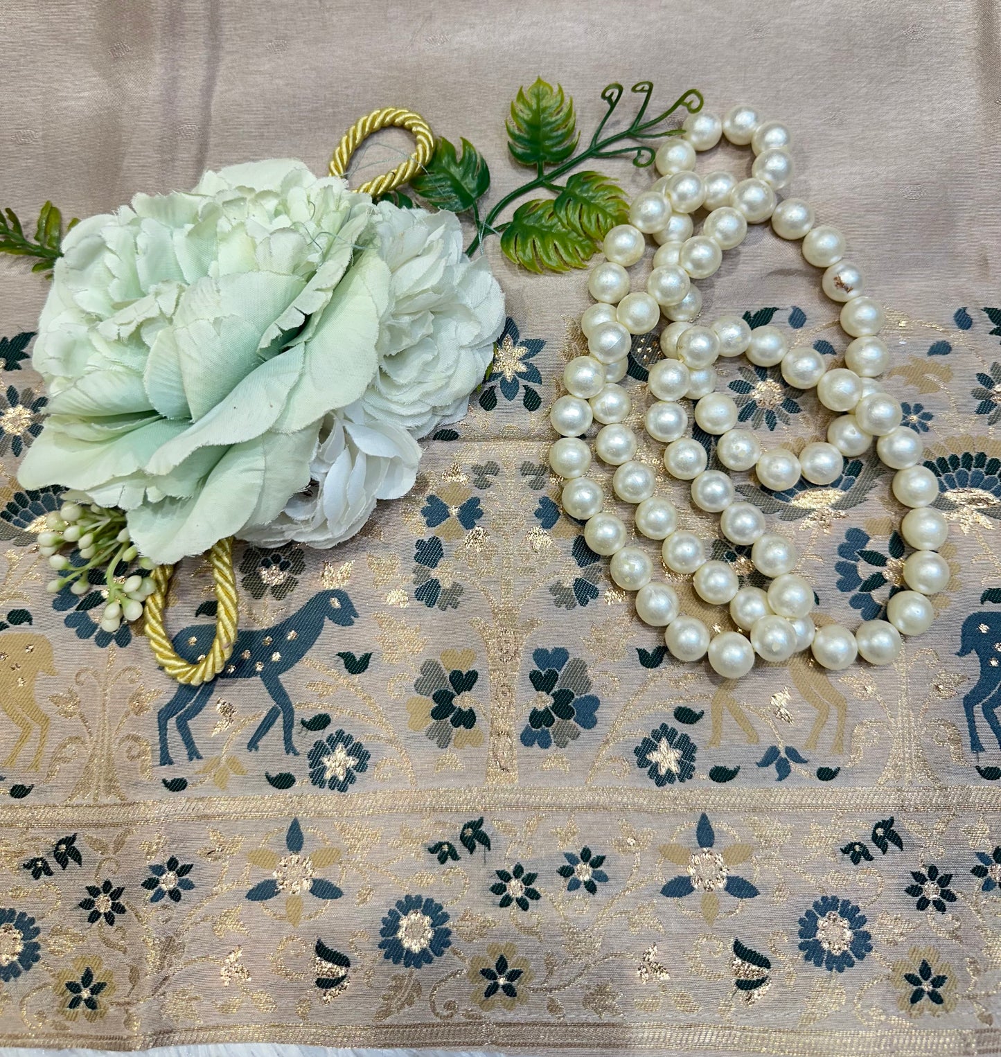 Beige Embroidered Designer Suit Set