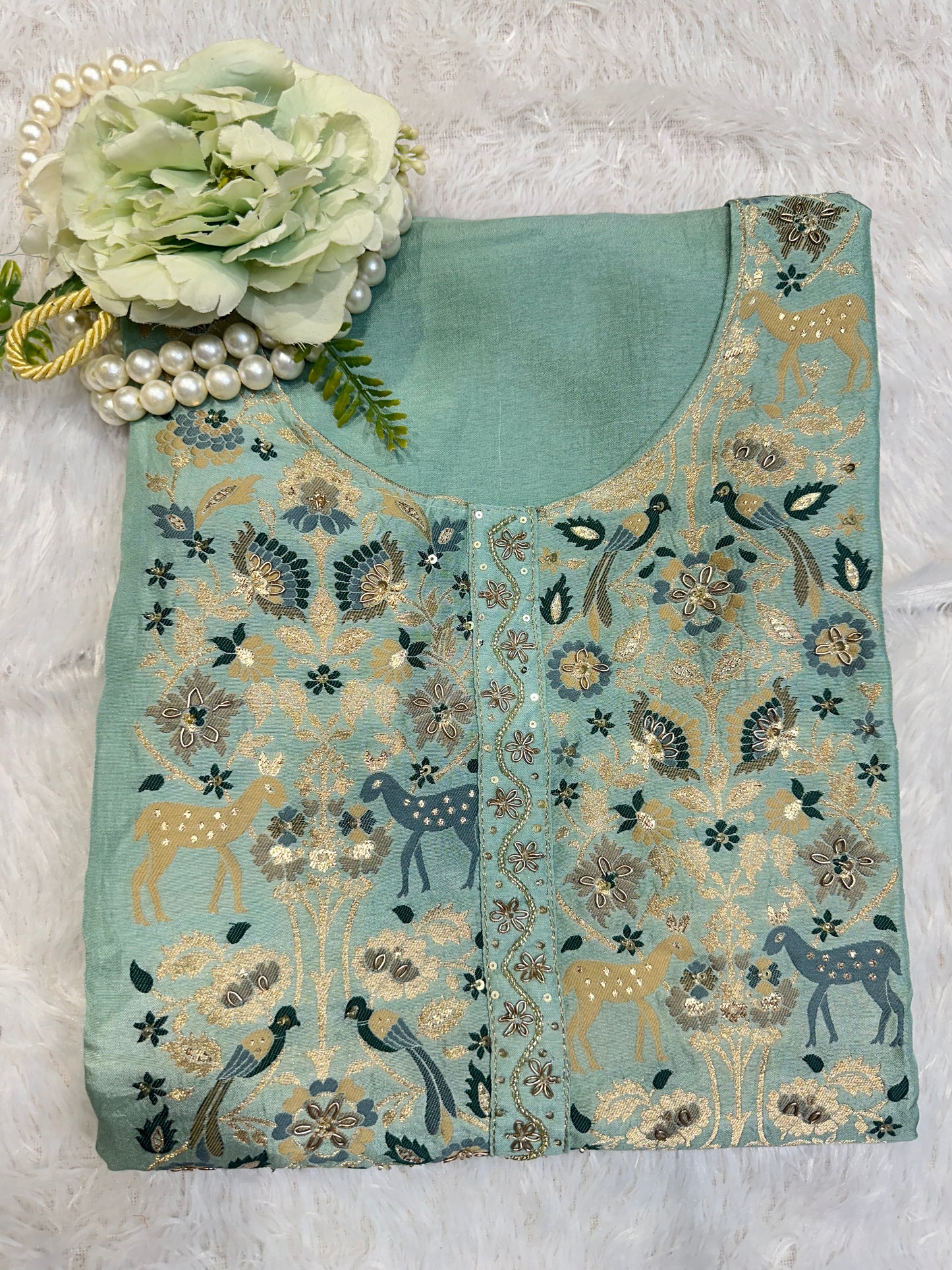 Mint Green Embroidered Designer Suit Set