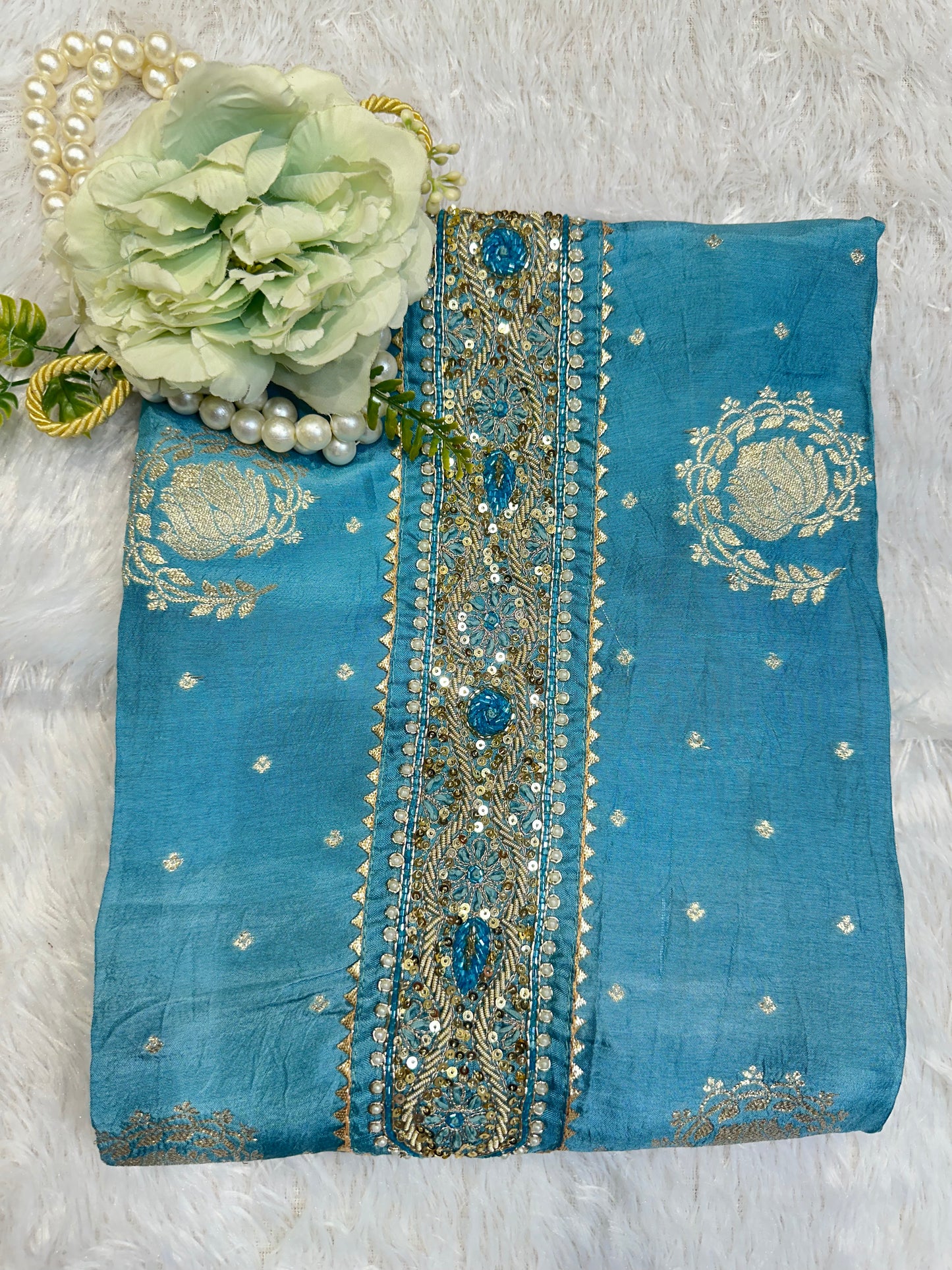 Sky Blue Embroidered Designer Suit Set