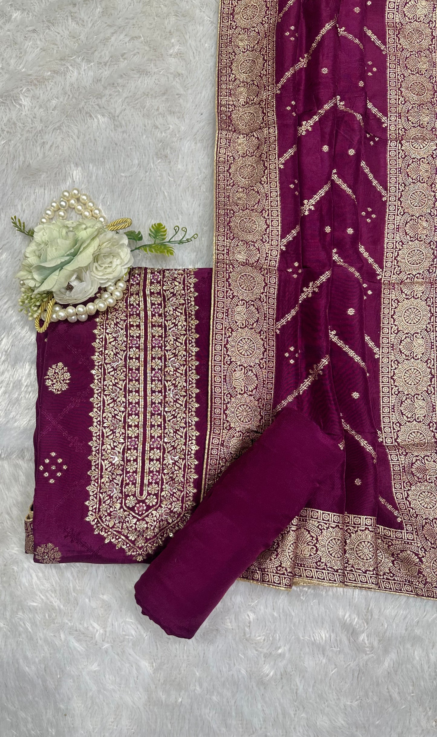 Purple Embroidered Designer Suit Set