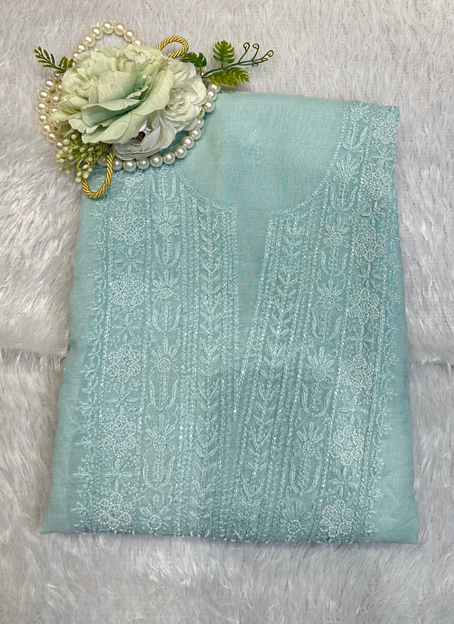 Sky Blue Chikankari Embroidered Suit Set - front view