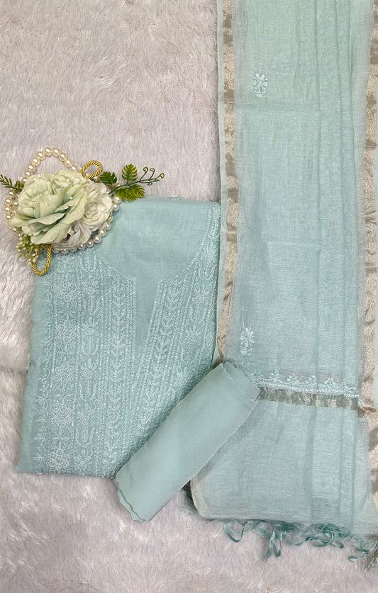 Sky Blue Chikankari Embroidered Suit Set