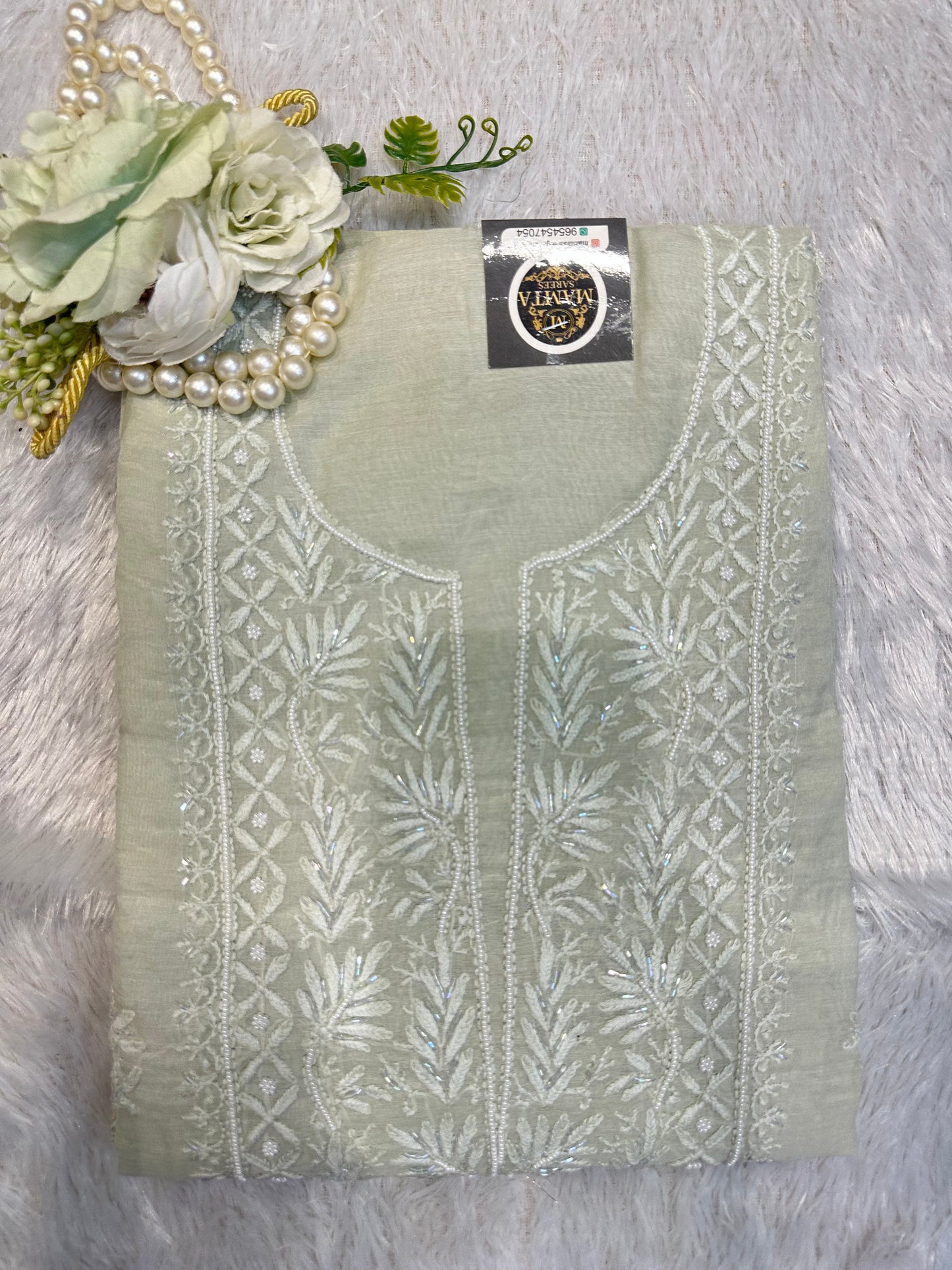 Mint Chikankari Embroidered Suit Set