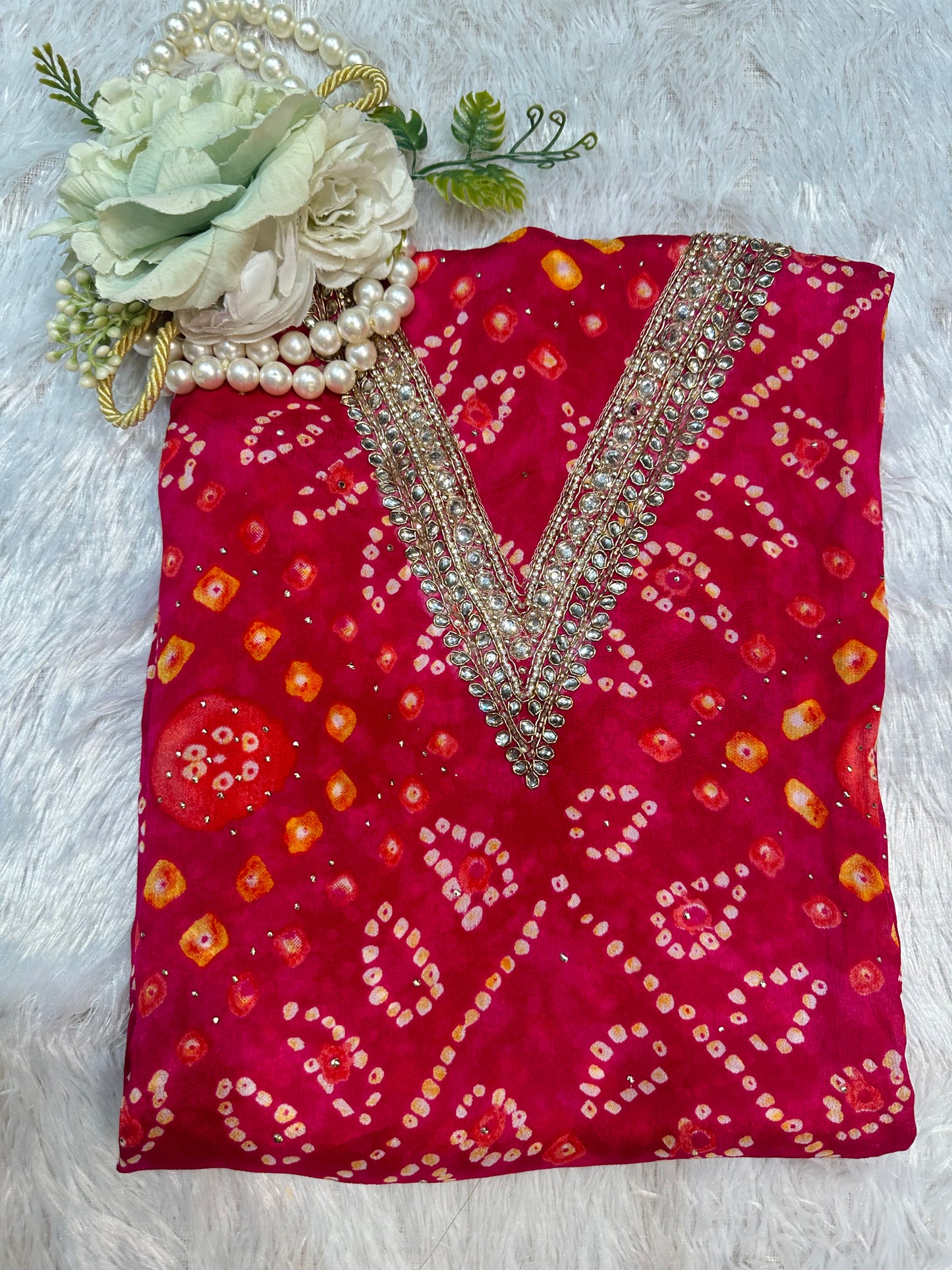 Rani Bandhani Embroidered Suit Set