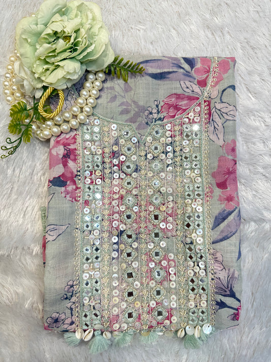 Mint Floral Embroidered Suit Set