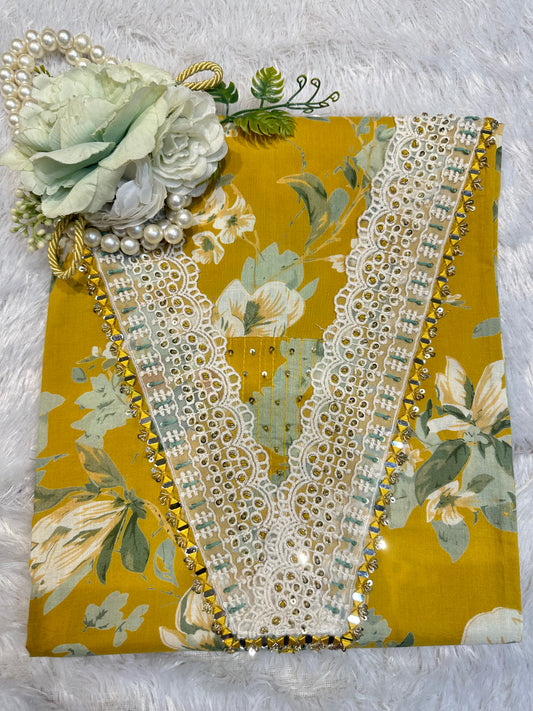 Mustard Floral Embroidered Suit Set