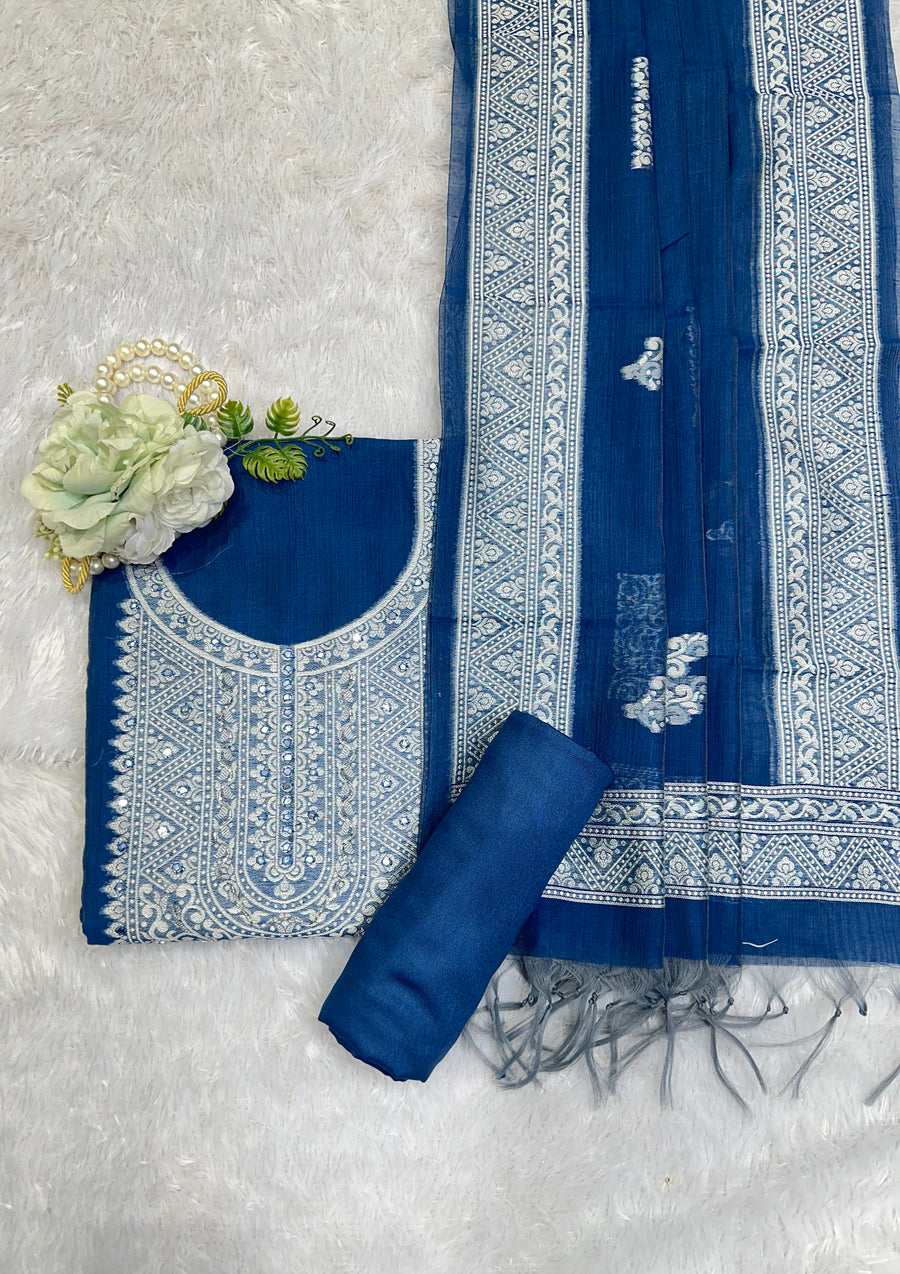 Royal Blue Embroidered Suit Set - front view