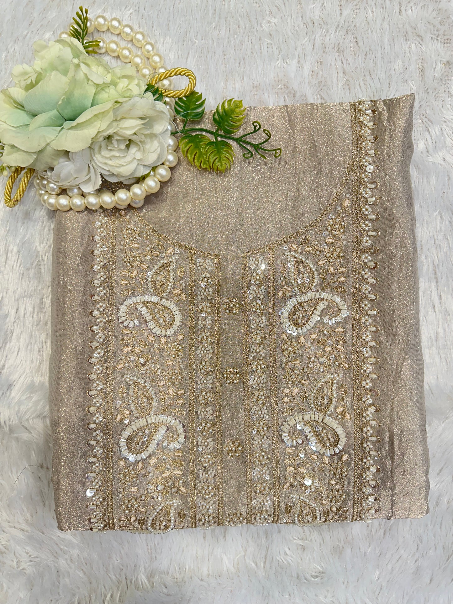 Champagne Embroidered Designer Saree