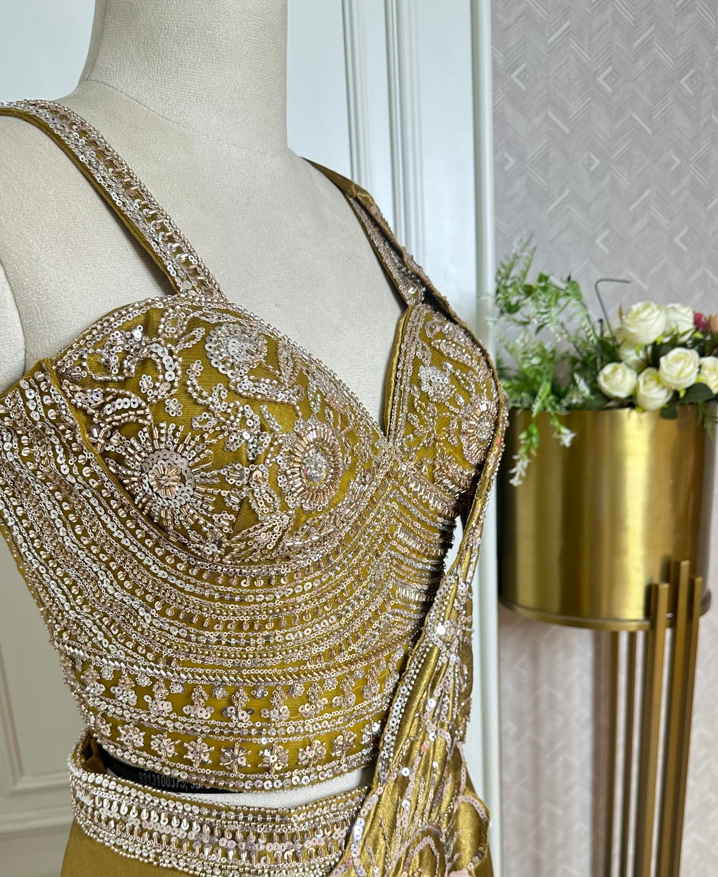 Olive Gold Designer Saree Set