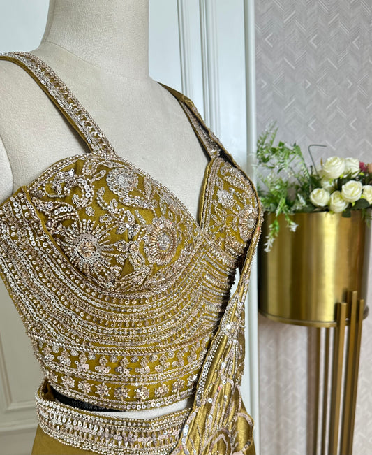 Olive Gold Designer Saree Set