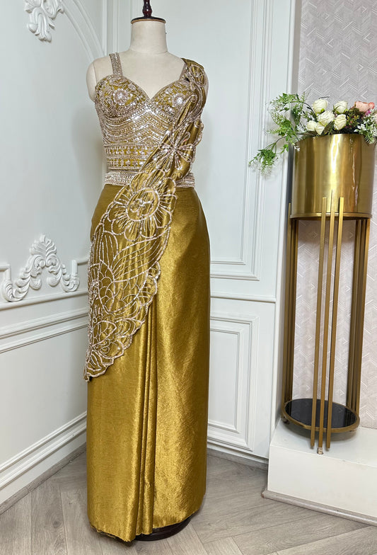 Olive Gold Designer Saree Set
