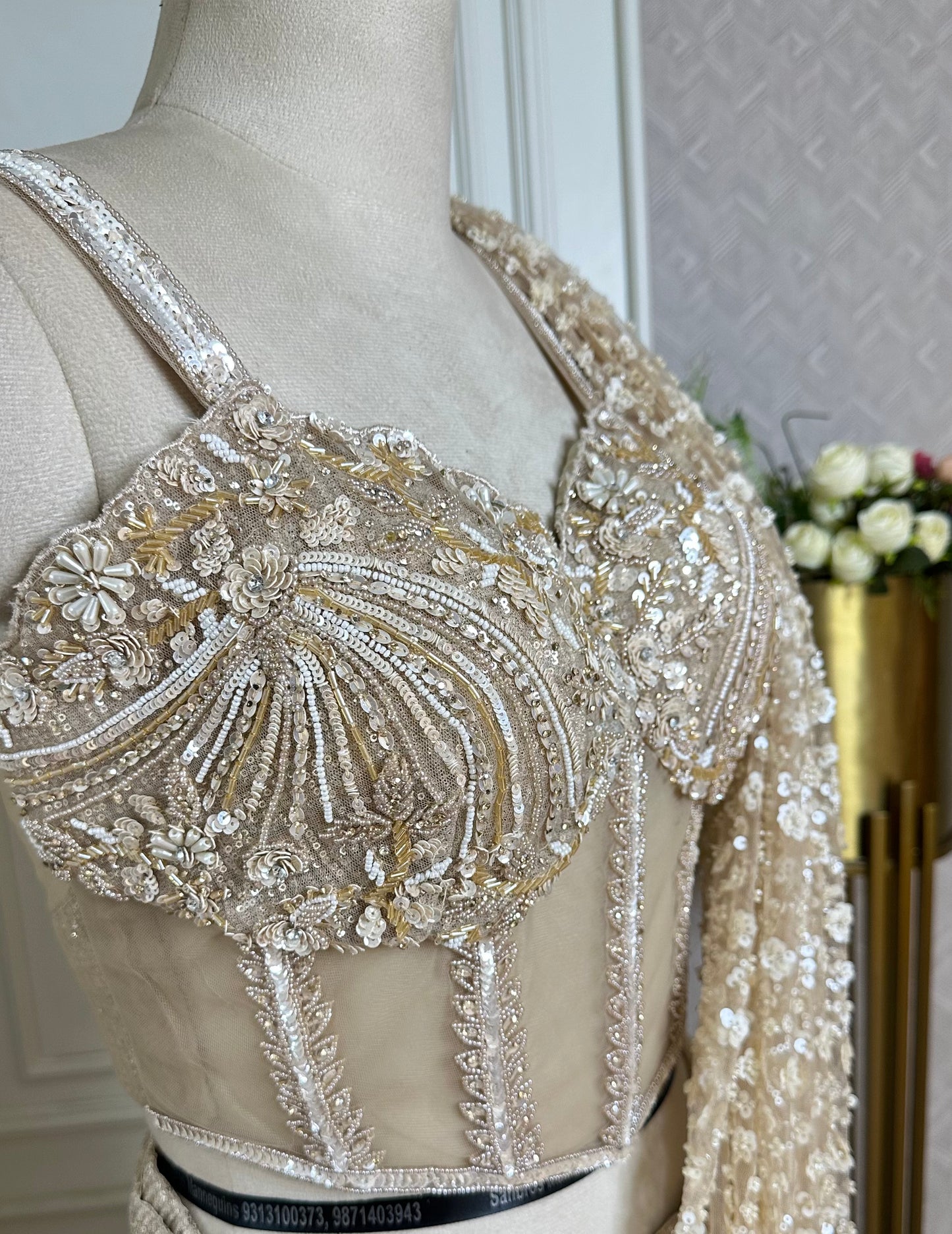 Champagne Gold Designer Saree Set