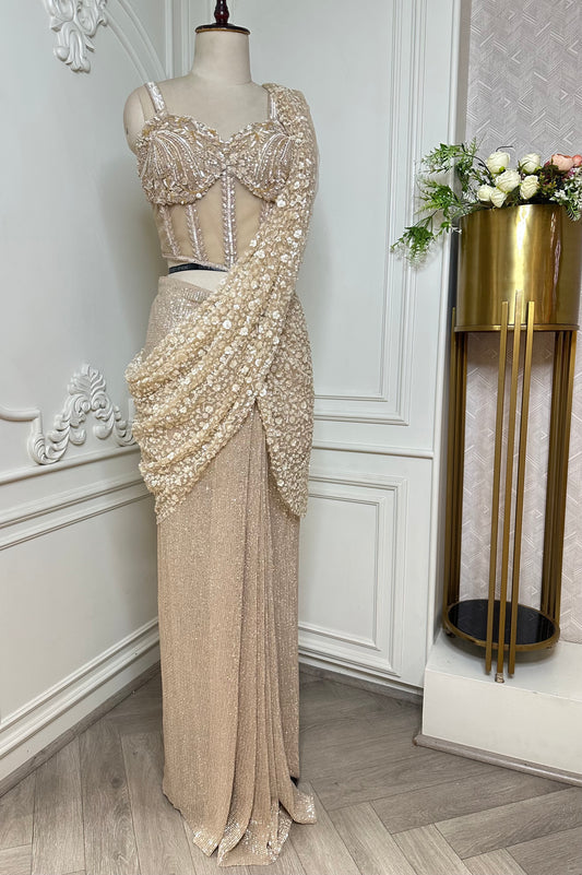 Champagne Gold Designer Saree Set