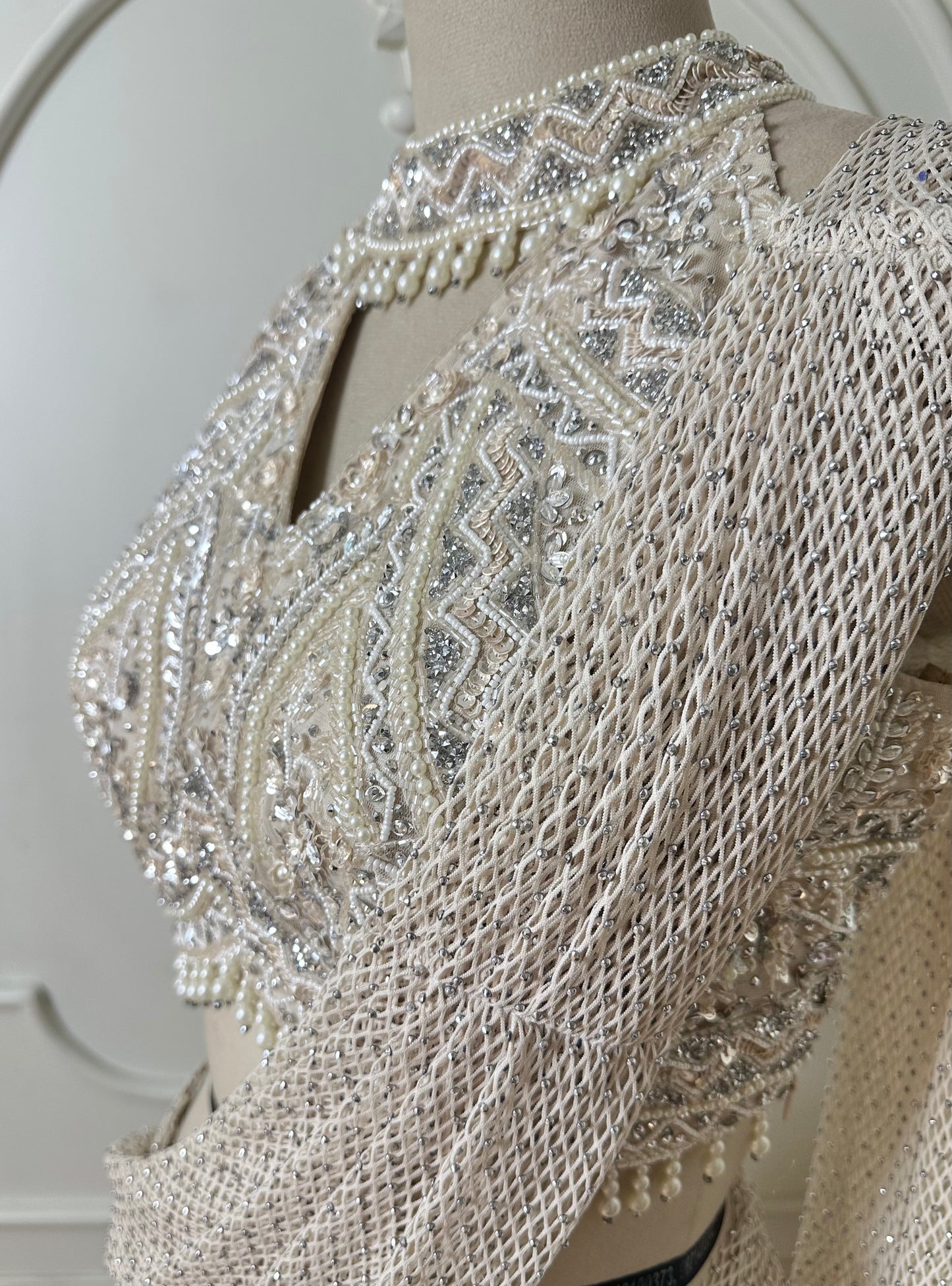 Ivory Designer Net Saree with Hand Embellished Blouse