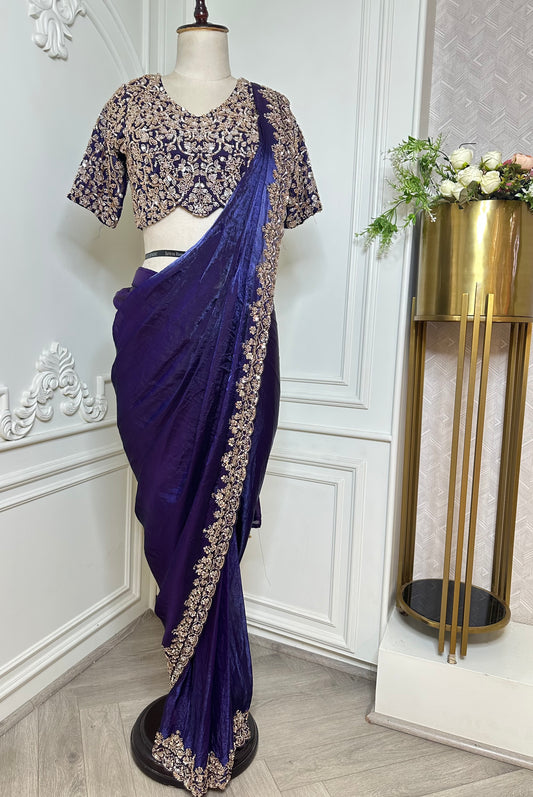 Royal Purple Designer Saree with Heavy Gold Embroidered Border