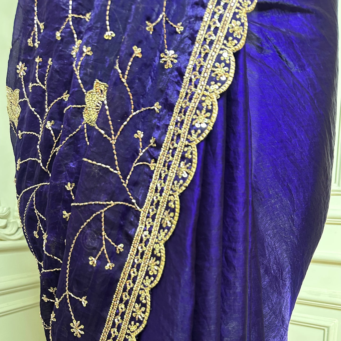 Royal Purple Embroidered Designer Saree