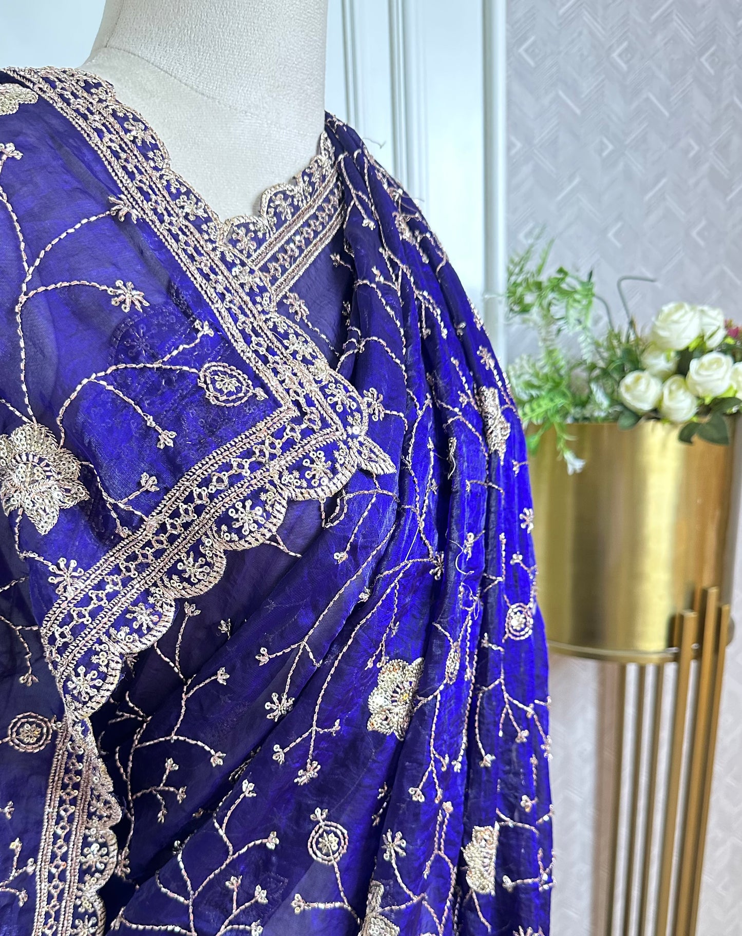 Royal Purple Embroidered Designer Saree