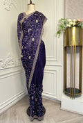 Royal Purple Embroidered Designer Saree