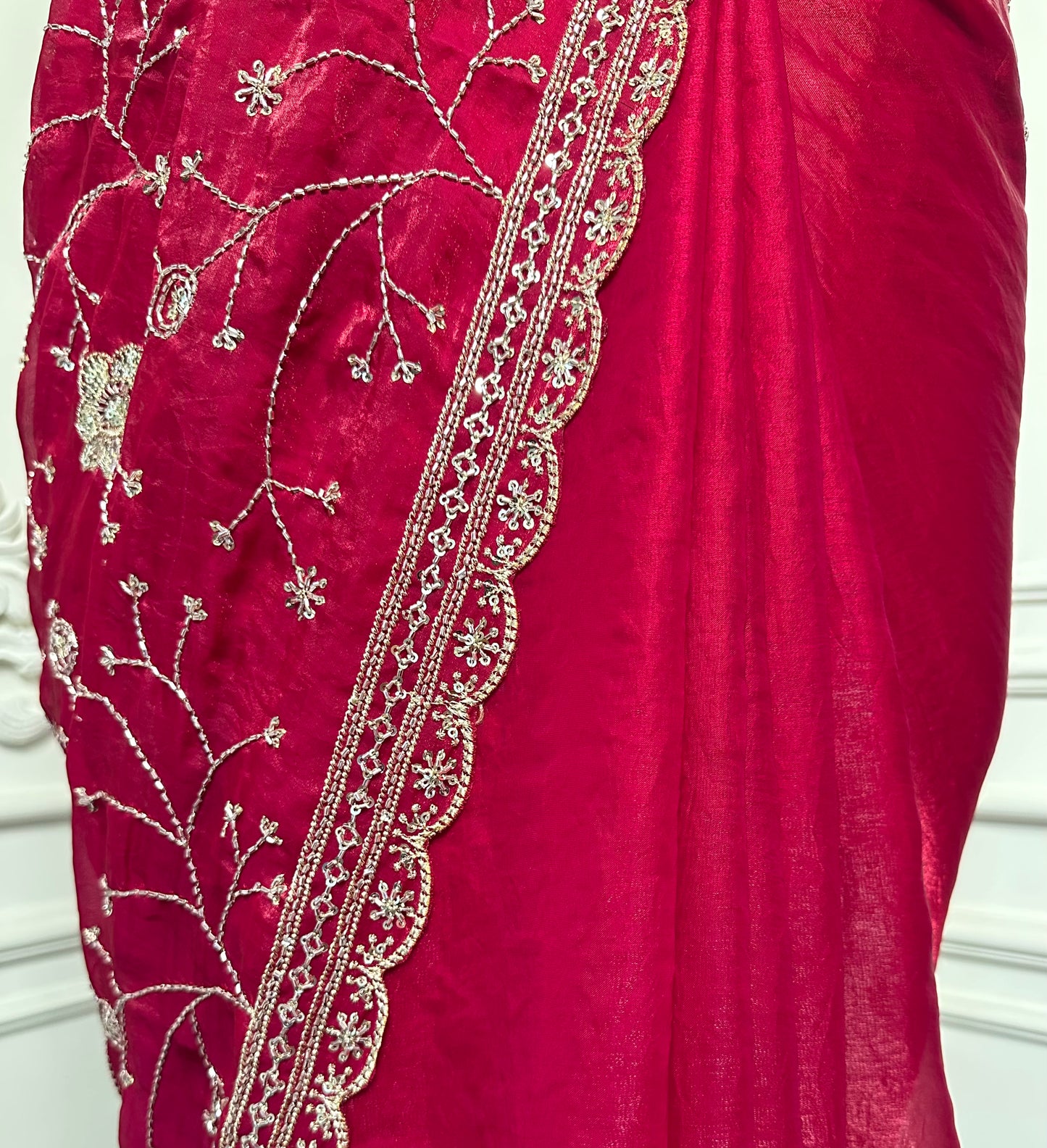 Rani Pink Embroidered Designer Saree