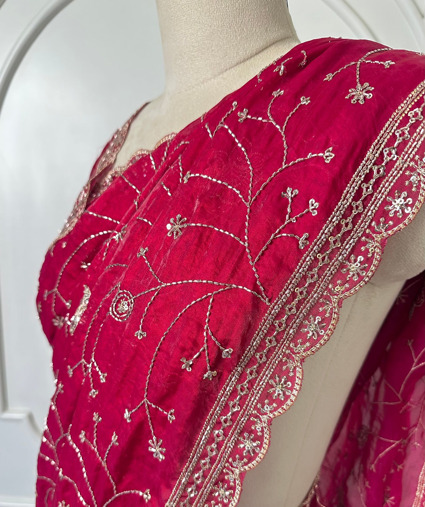 Rani Pink Embroidered Designer Saree