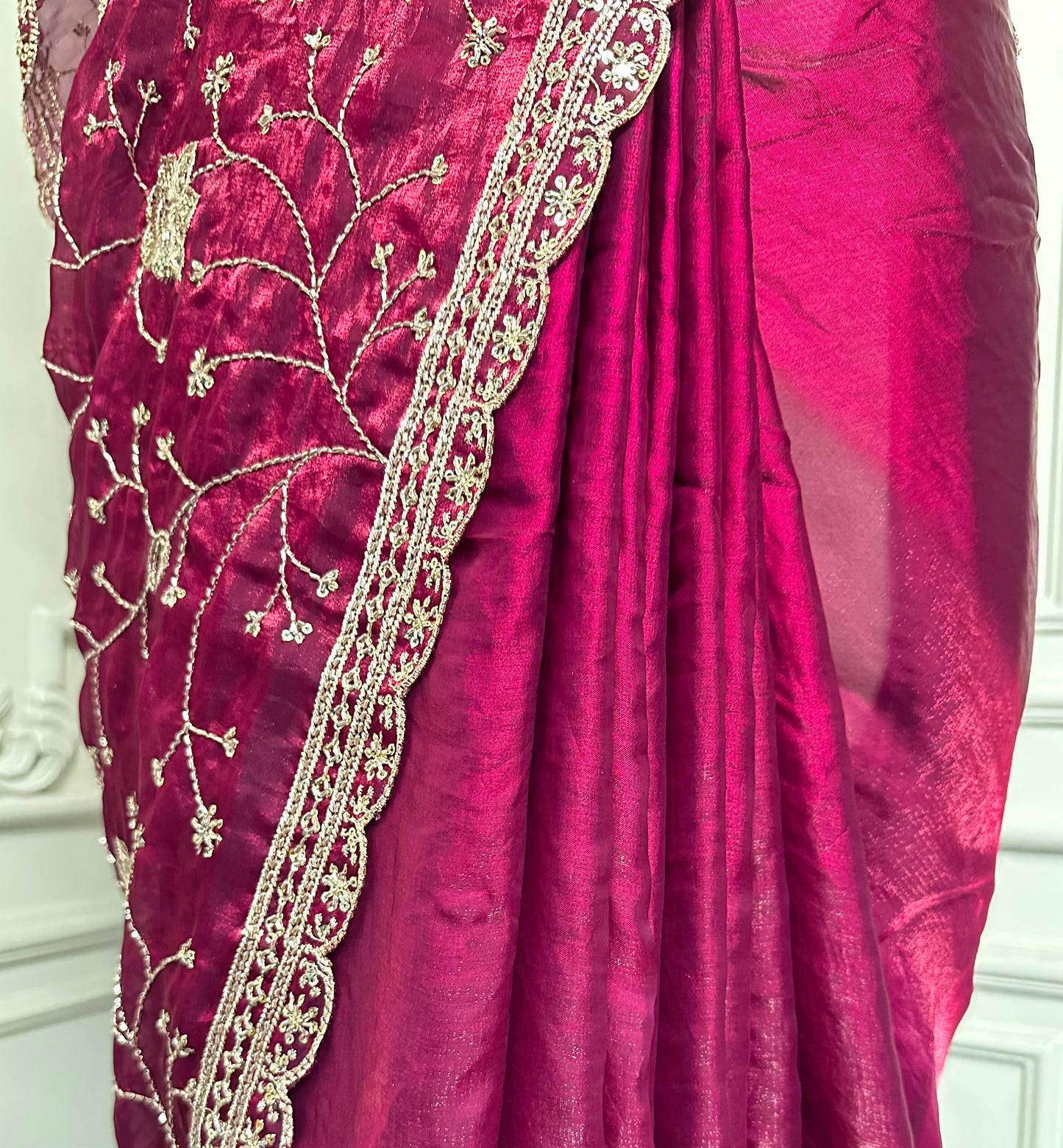 Wine Embroidered Designer Saree
