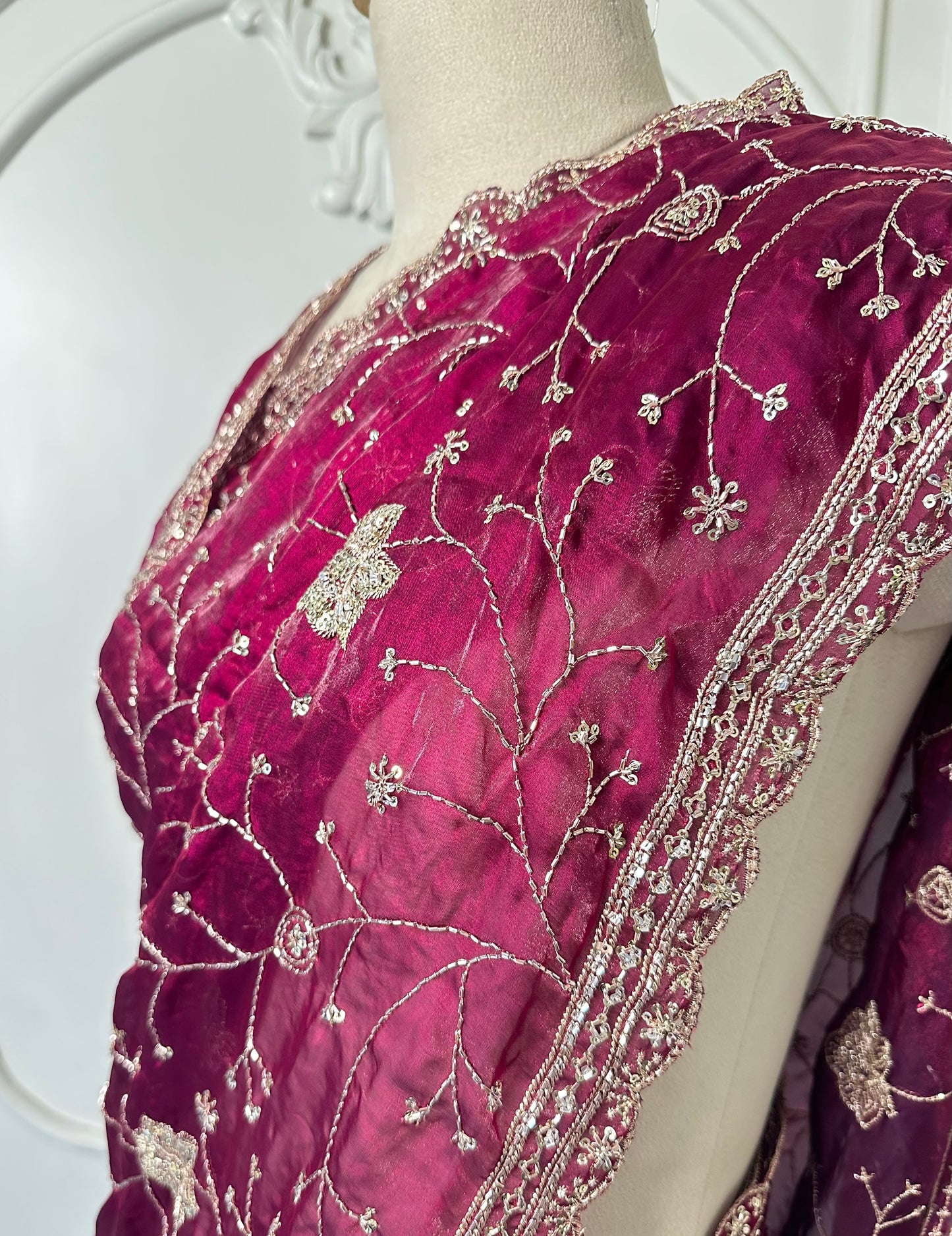 Wine Embroidered Designer Saree
