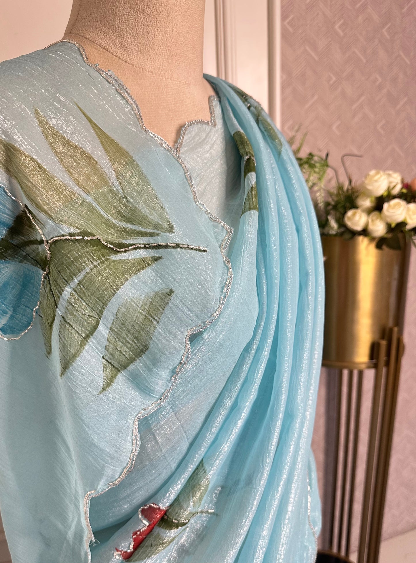 Sky Blue Floral Designer Saree