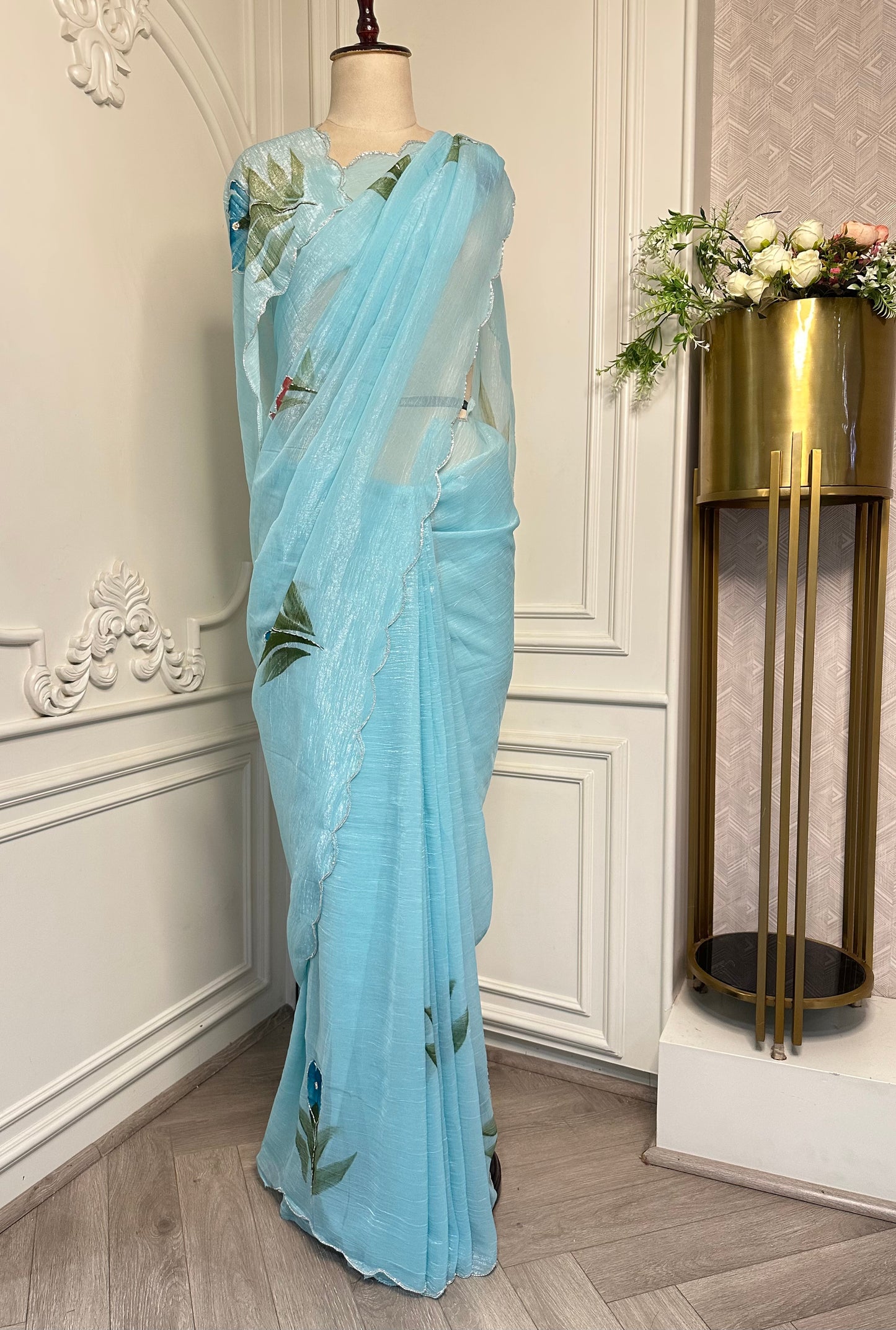 Sky Blue Floral Designer Saree