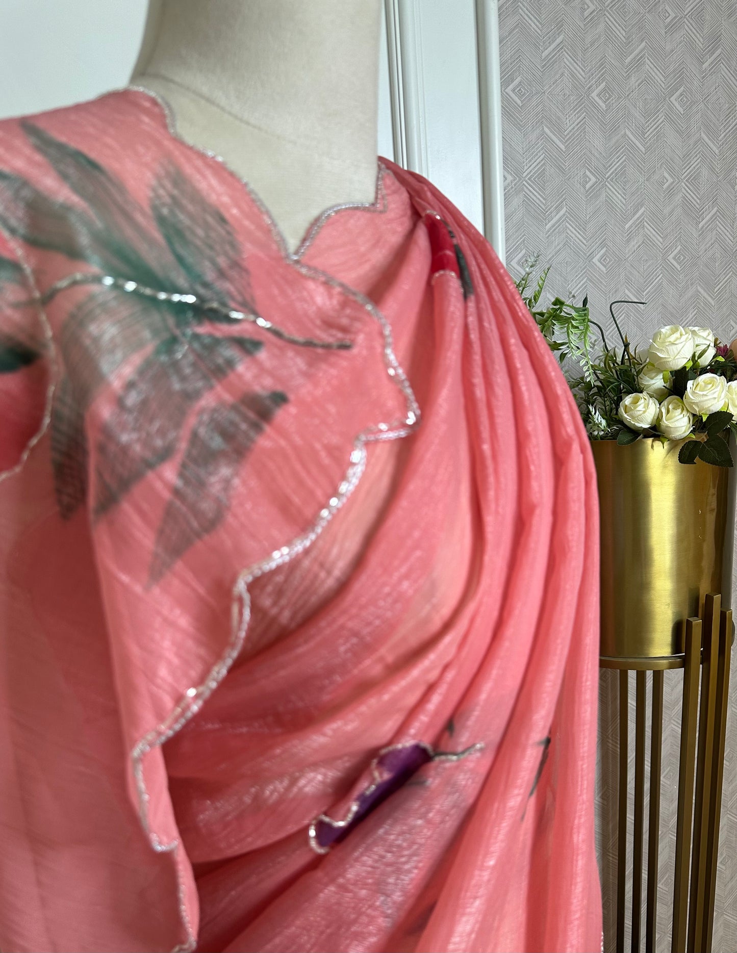 Peach Floral Designer Saree