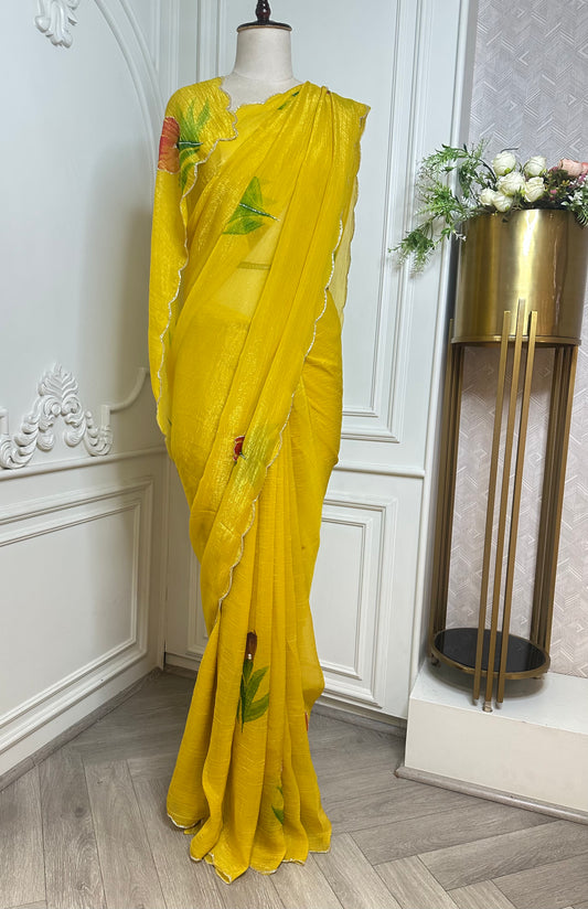 Sunshine Yellow Floral Designer Saree