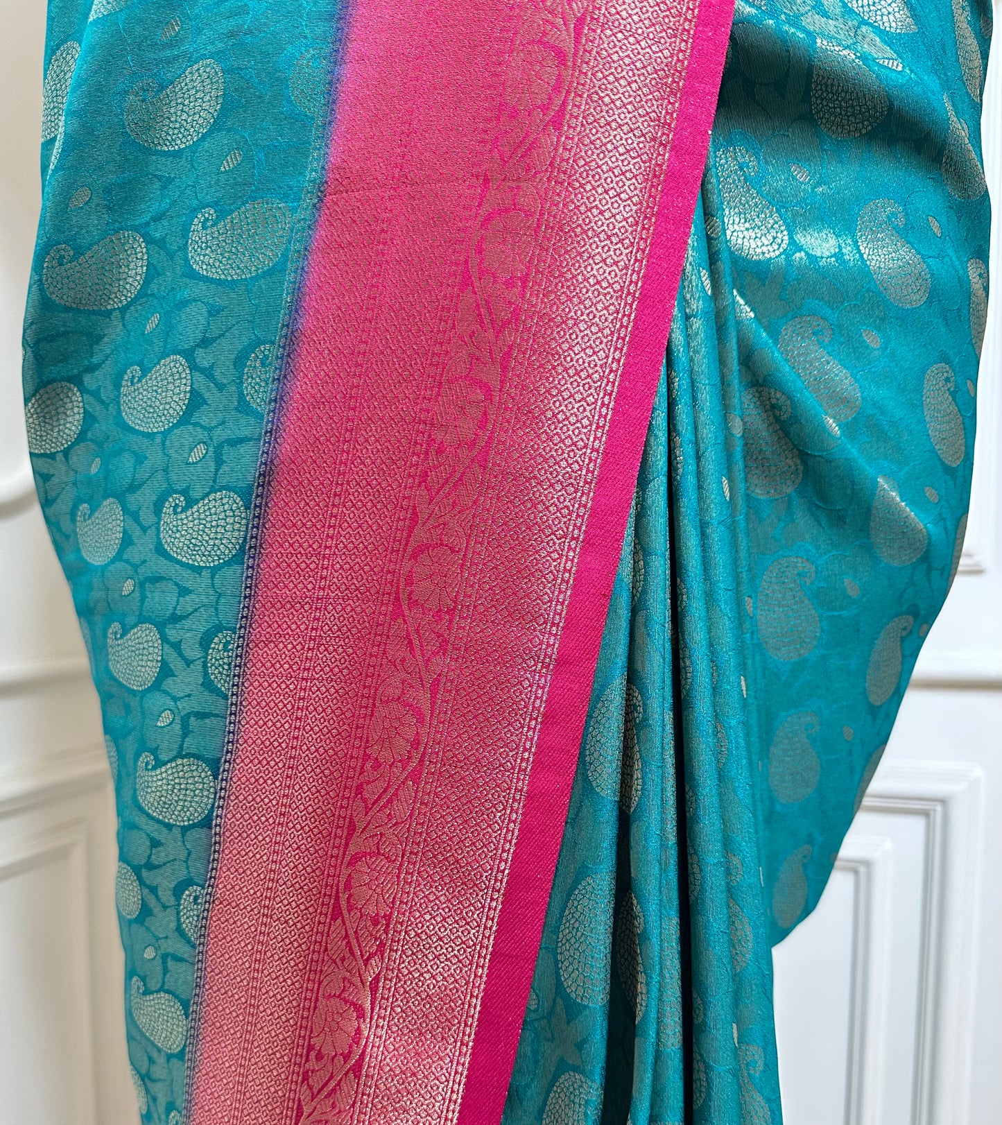 Turquoise Blue Banarasi Silk Saree