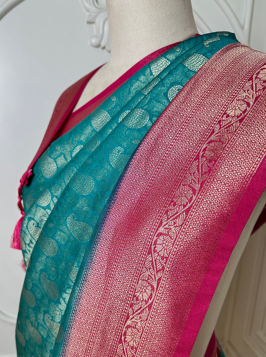 Turquoise Blue Banarasi Silk Saree