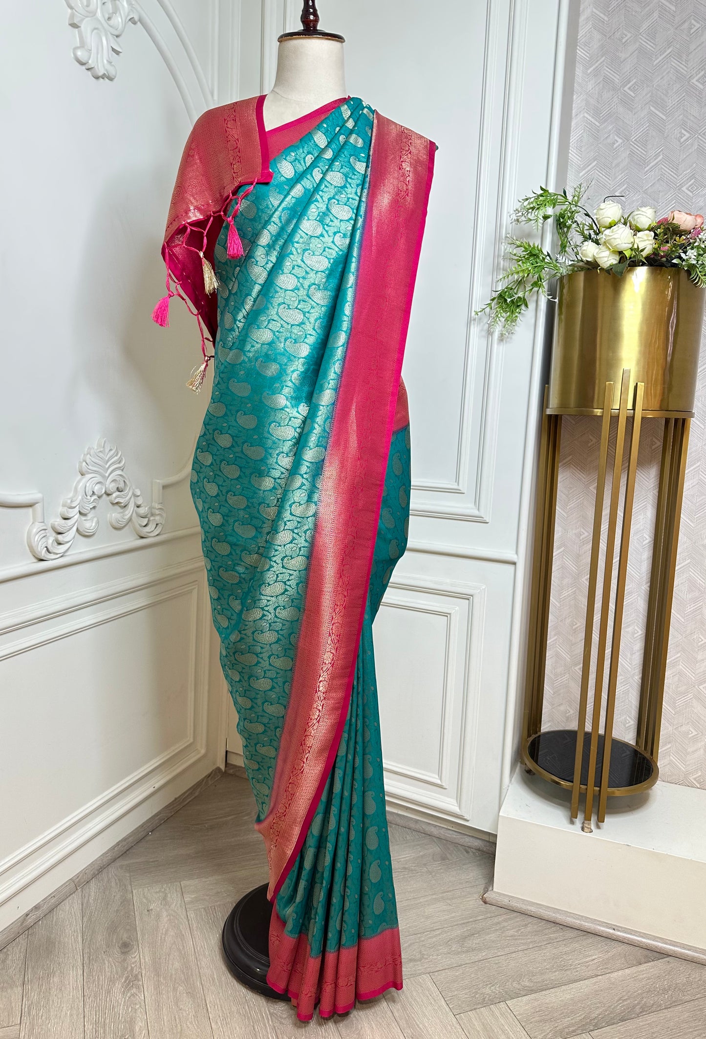 Turquoise Blue Banarasi Silk Saree
