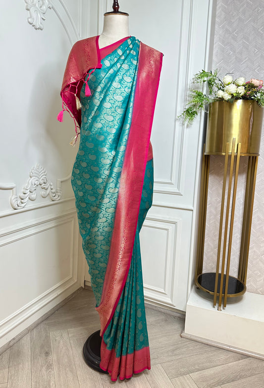 Turquoise Blue Banarasi Silk Saree
