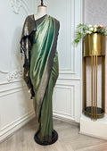 Sage Green Banarasi Silk Saree with Navy Blue Zari Border