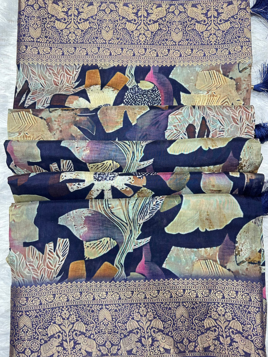 Purple Floral Saree - front view