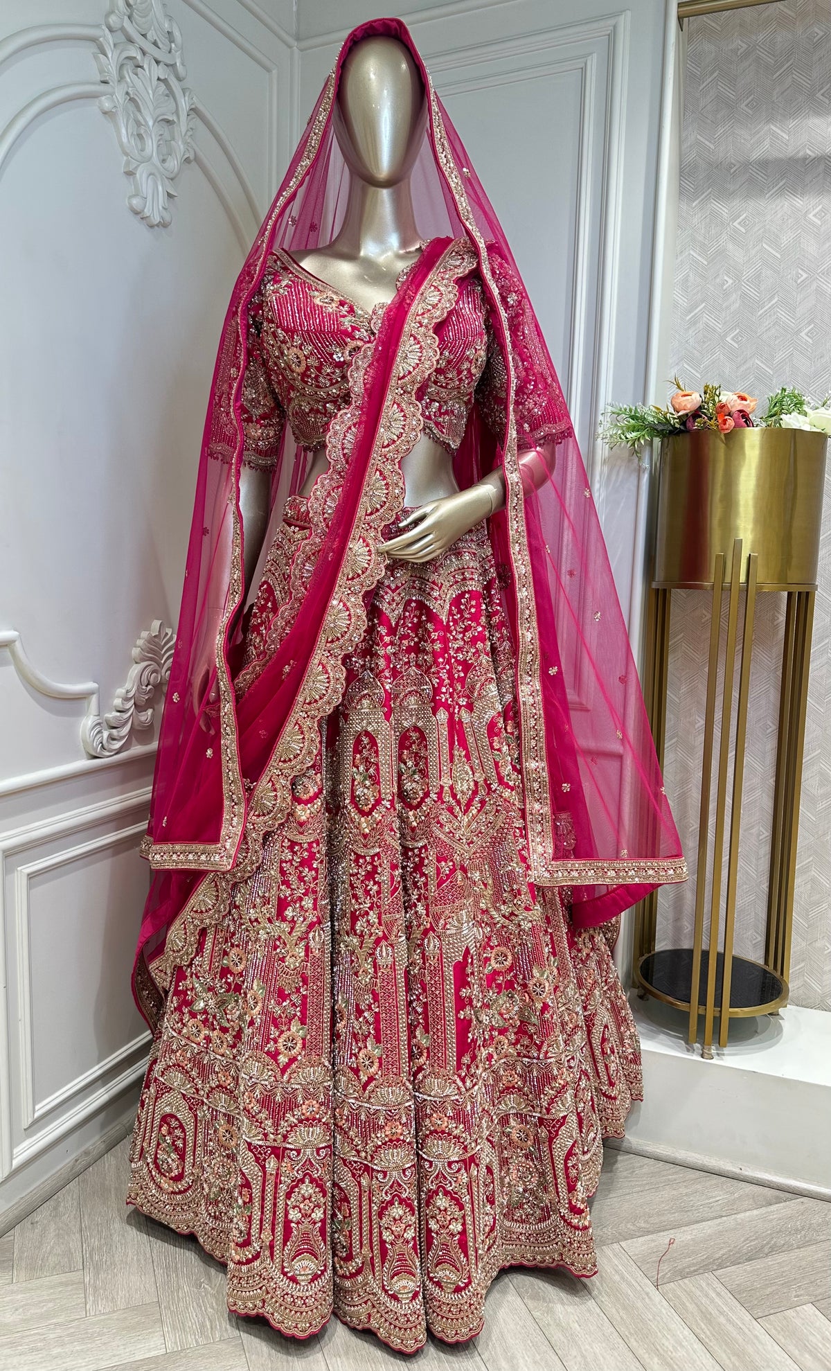 Ruby Red Bridal Lehenga Set - front view