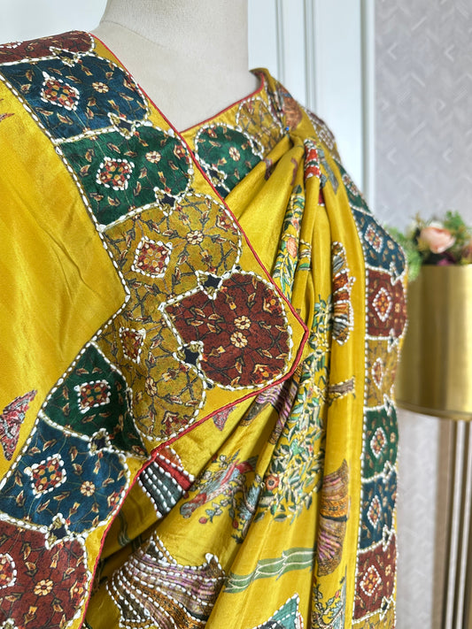 Mustard Heritage Print Saree