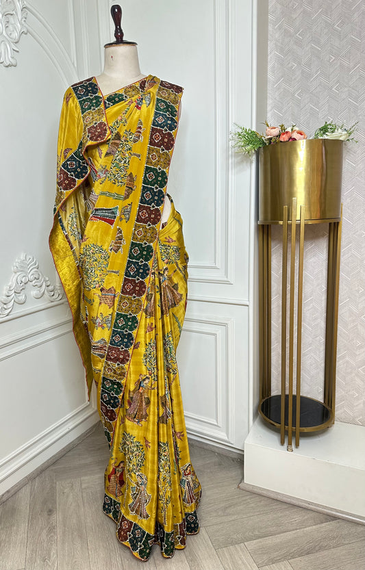 Mustard Heritage Print Saree