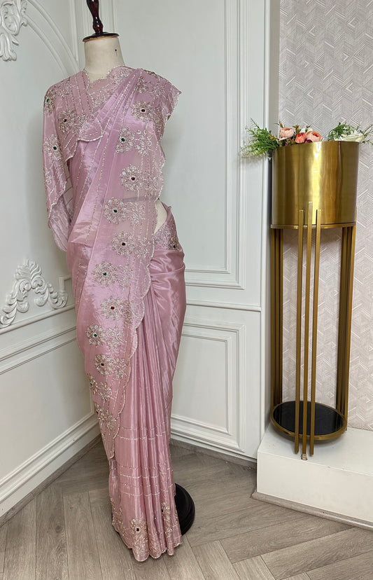Blush Pink Embellished Saree