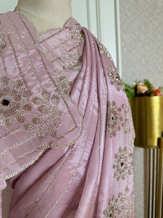Blush Pink Embellished Saree