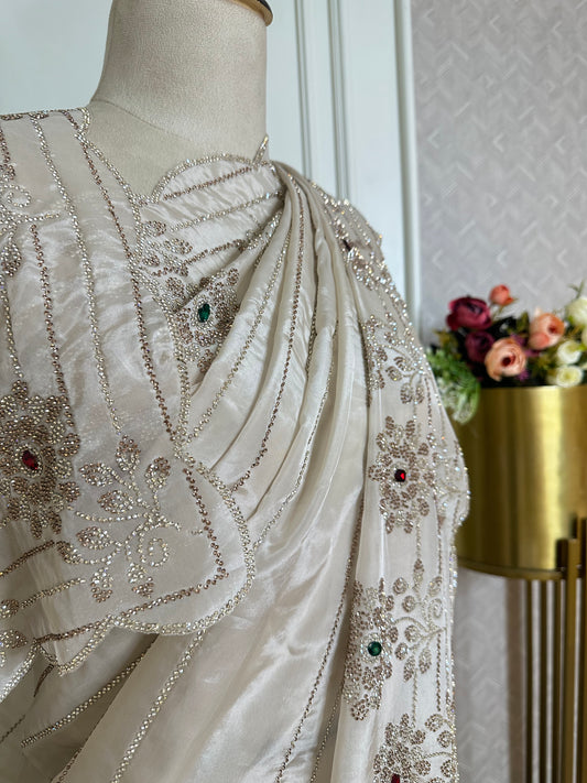 Ivory Embellished Designer Saree