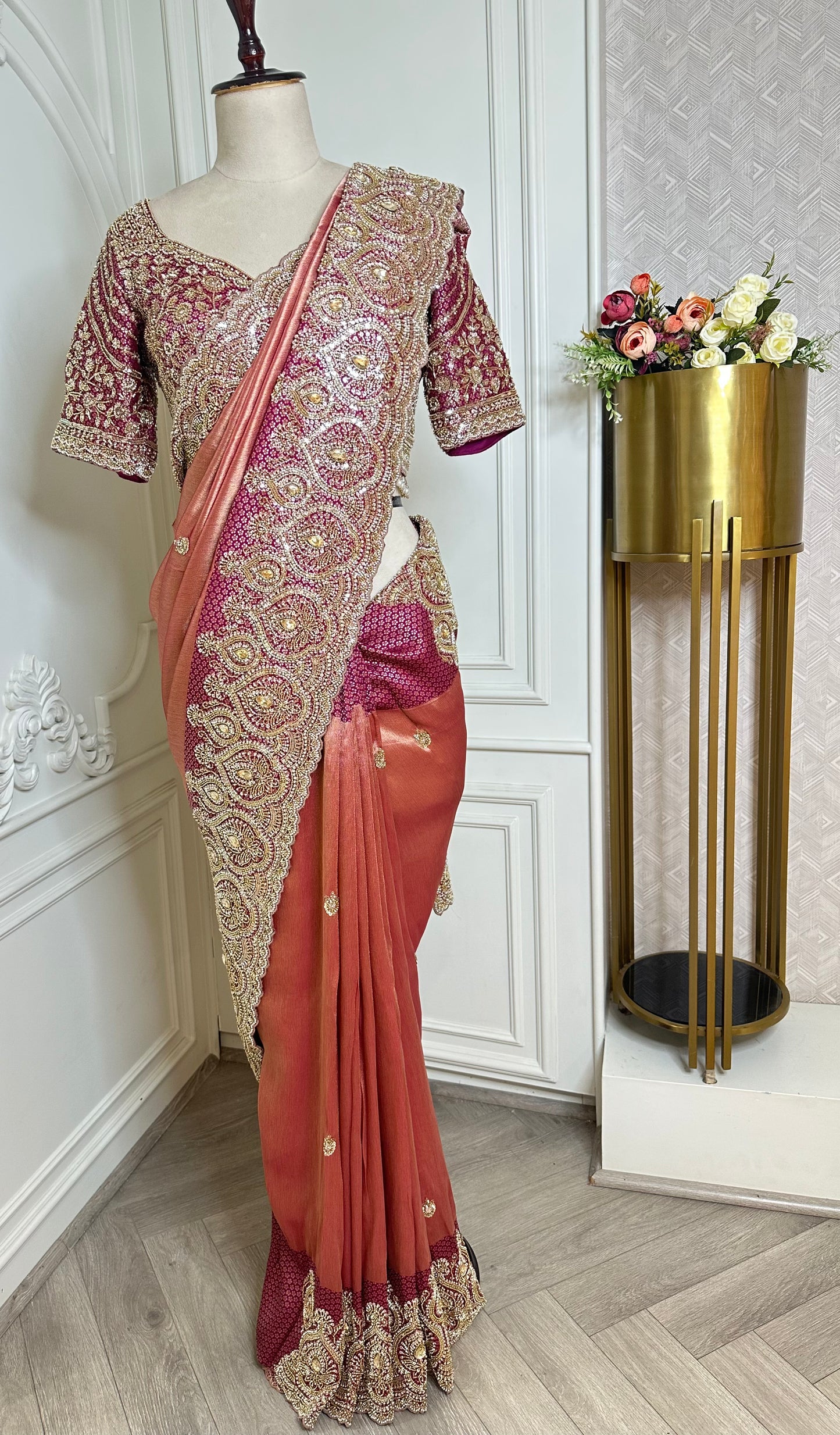 Peach Designer Saree