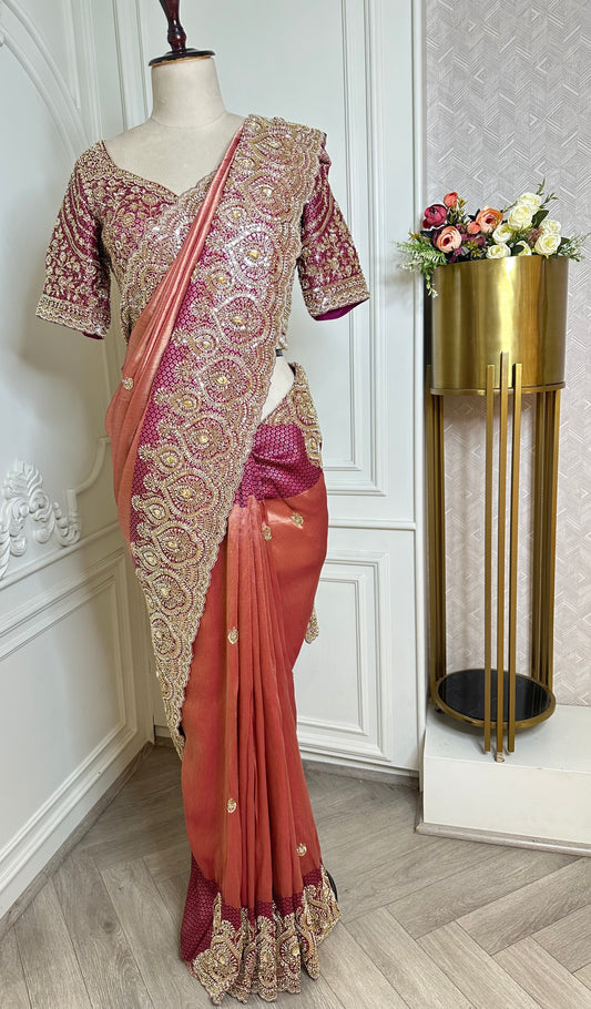 Peach Designer Saree