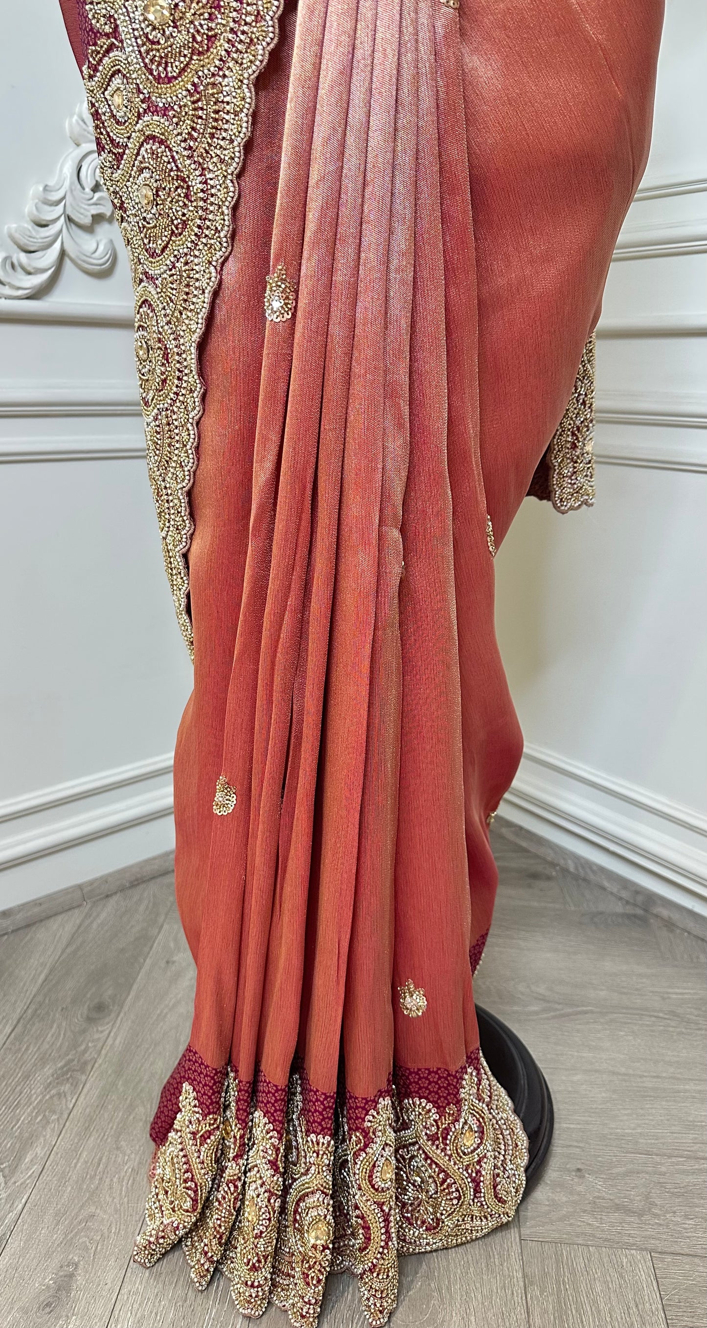 Rose Gold Embroidered Designer Saree