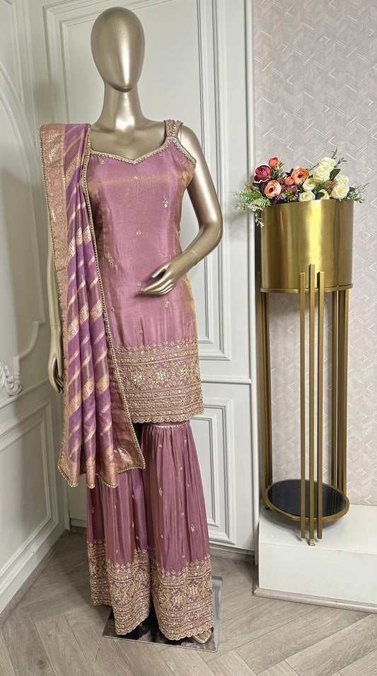 Mauve Embroidered Sharara Set
