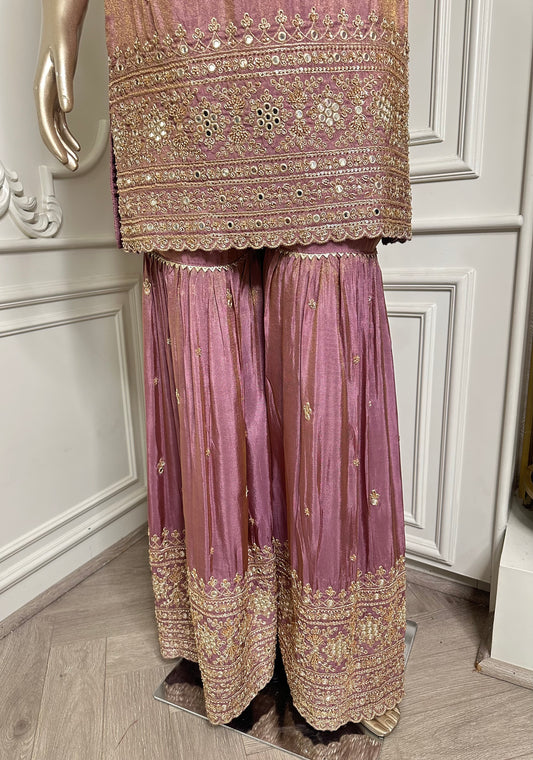 Mauve Embroidered Sharara Set